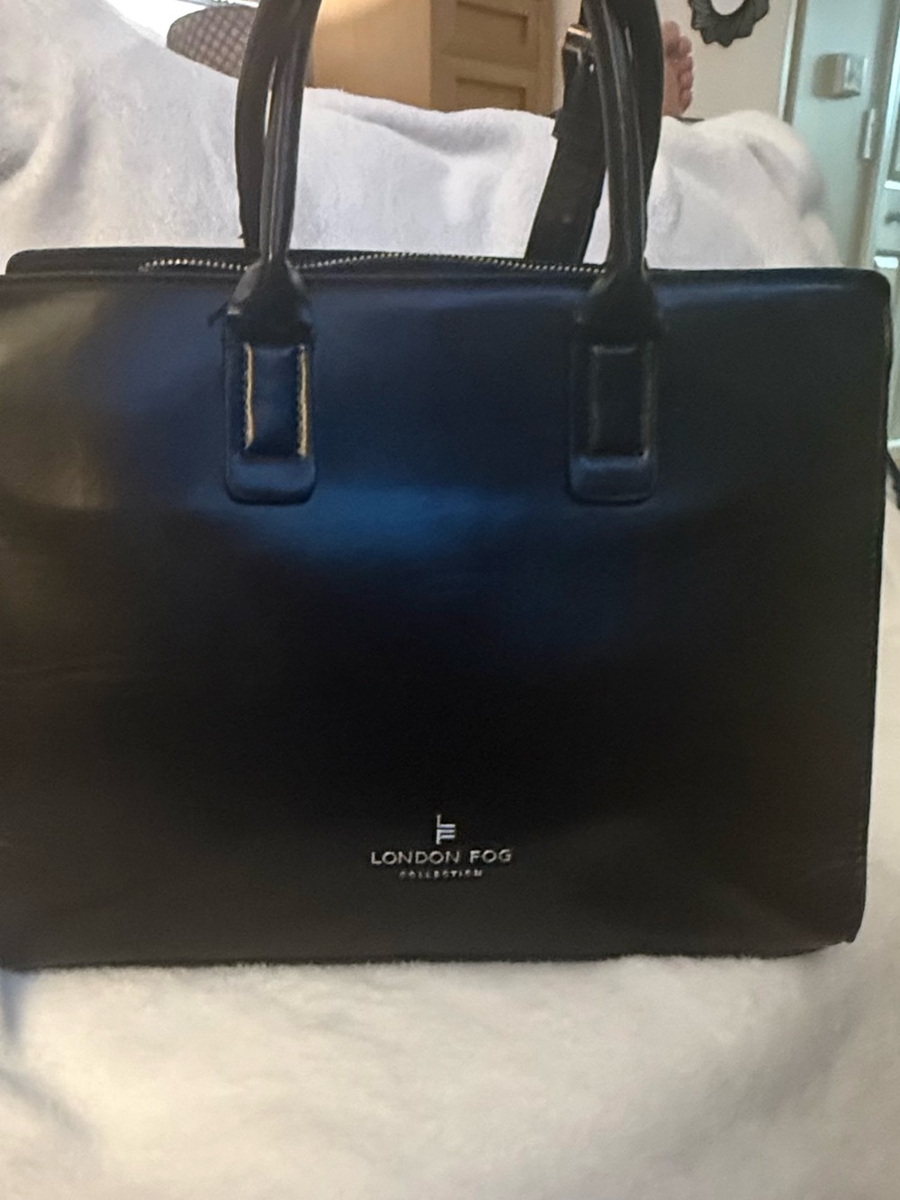 London Fog Black Leather Structured Shoulder Bag